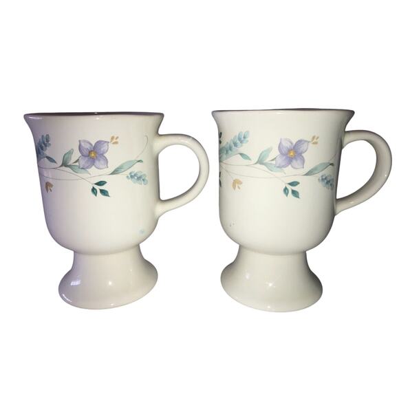 Pfaltzgraff USA, Set of 2 Footed Pedestal Tea/Coffee Mugs/Cups April Violets - Picture 1 of 9